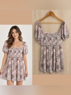 American Eagle Patchwork Floral Cottagecore Milkmaid Dress